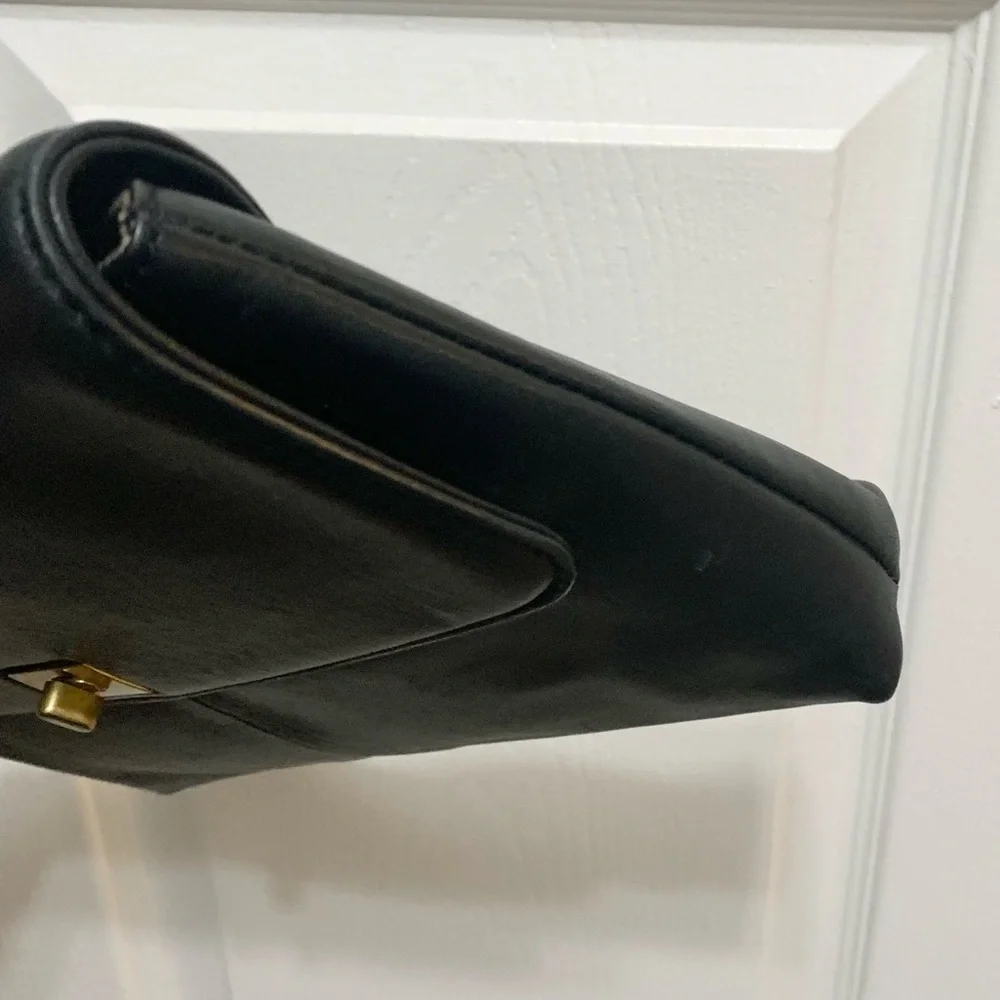 J Crew Vintage Leather Turnlock Flap Clutch Bag Black